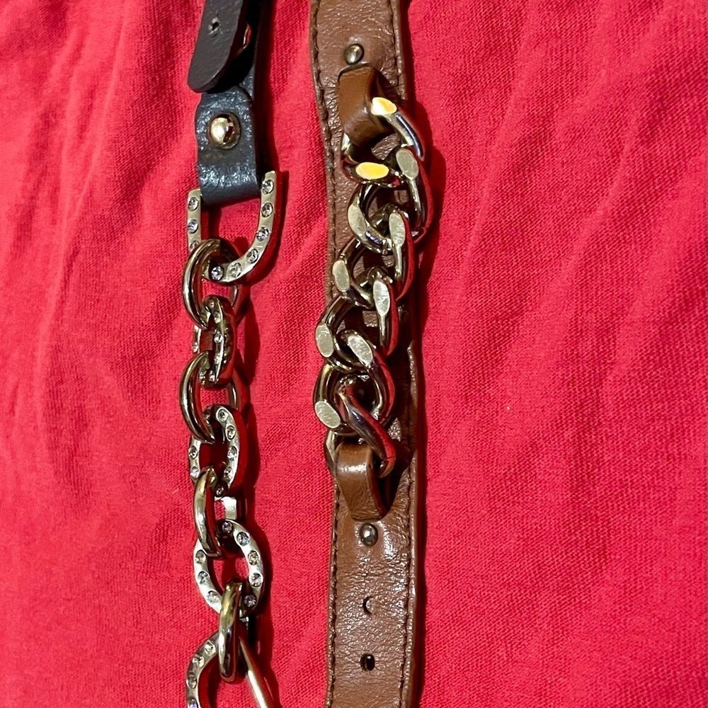 2 of Brown Leather and Gold Chain Womens Belt bracelet